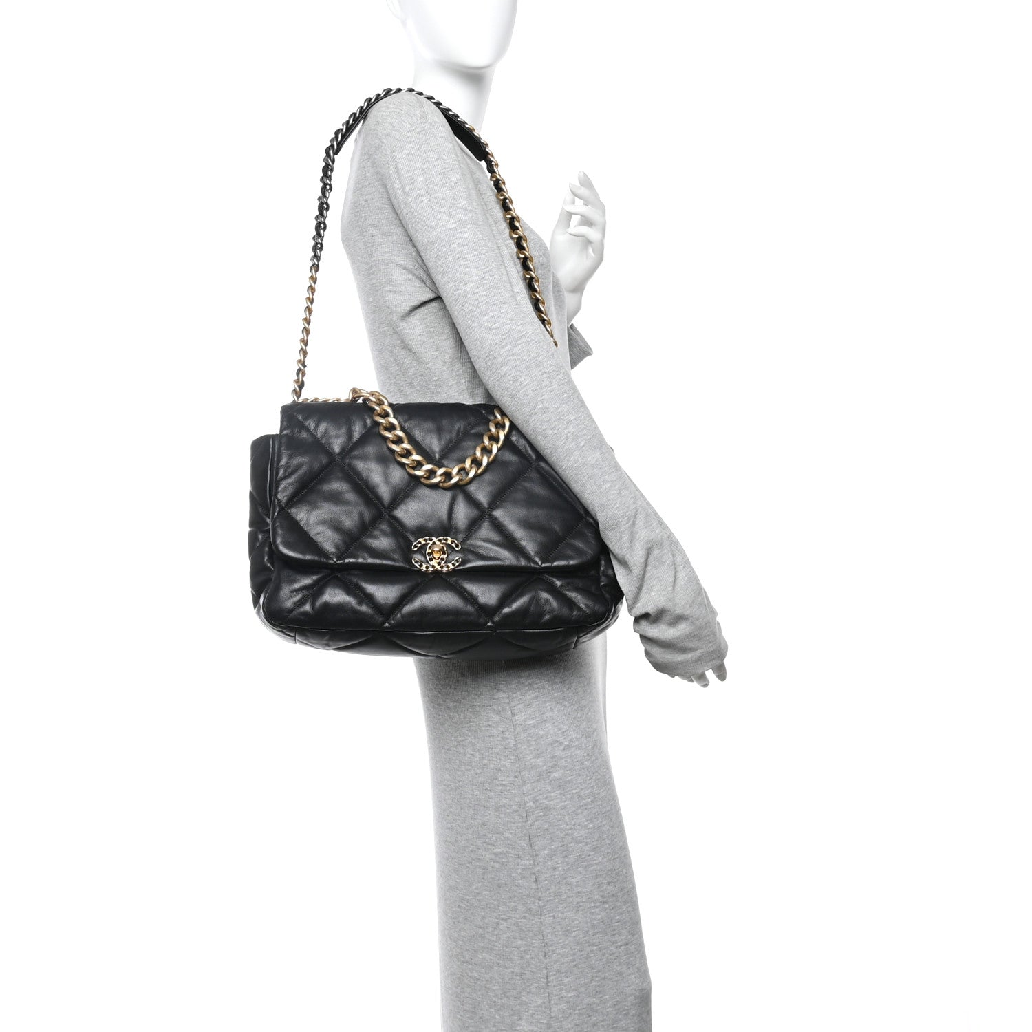Chanel Goatskin Quilted Maxi Chanel 19 Flap Black 2 of 15
