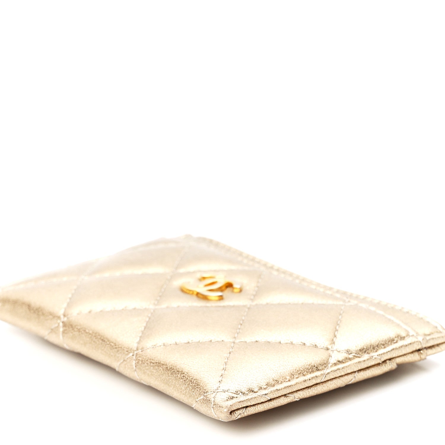 Chanel Metallic Lambskin Quilted CC Card Holder Gold 12 of 13
