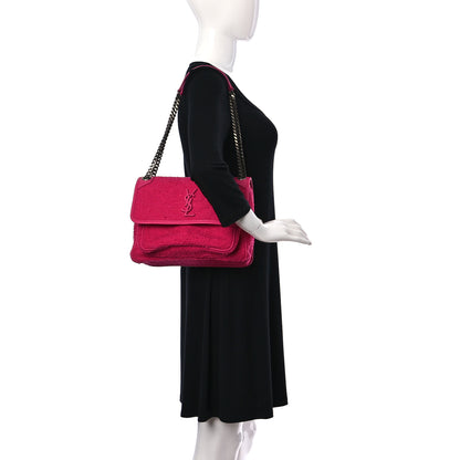 Saint Laurent Tweed Calfskin Matelasse Monogram Medium Niki Chain Satchel Magenta 2 of 9