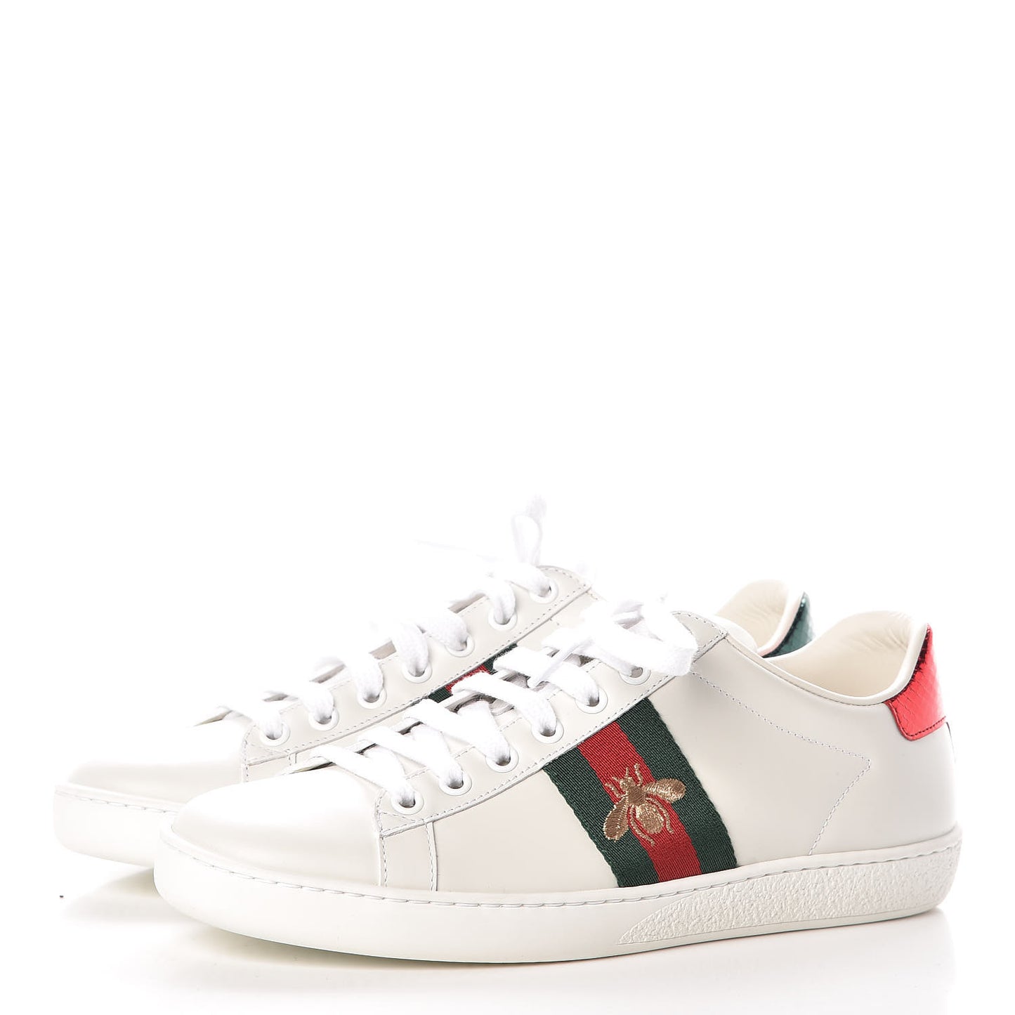 Calfskin Ayers Bee Embroidered Womens Ace Sneakers 37 White Green