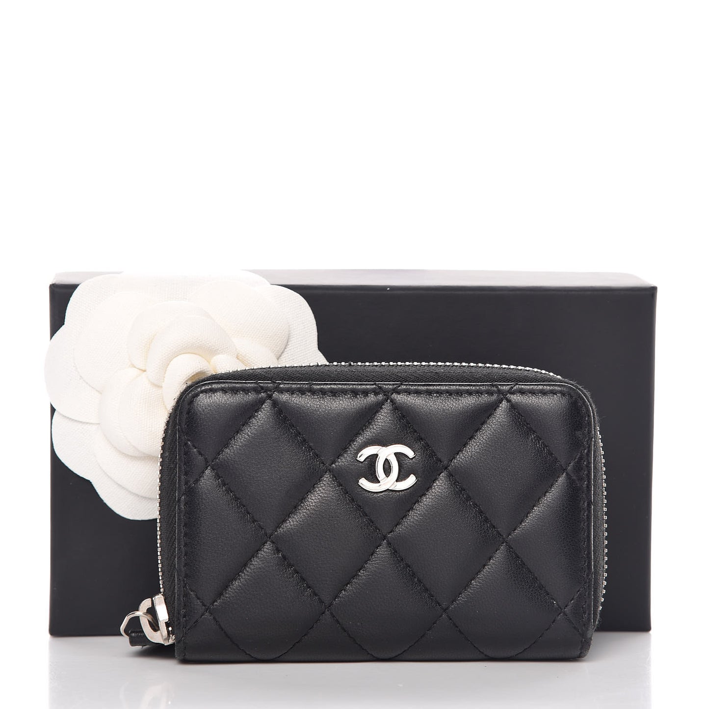 Lambskin Quilted Zip Coin Purse Black