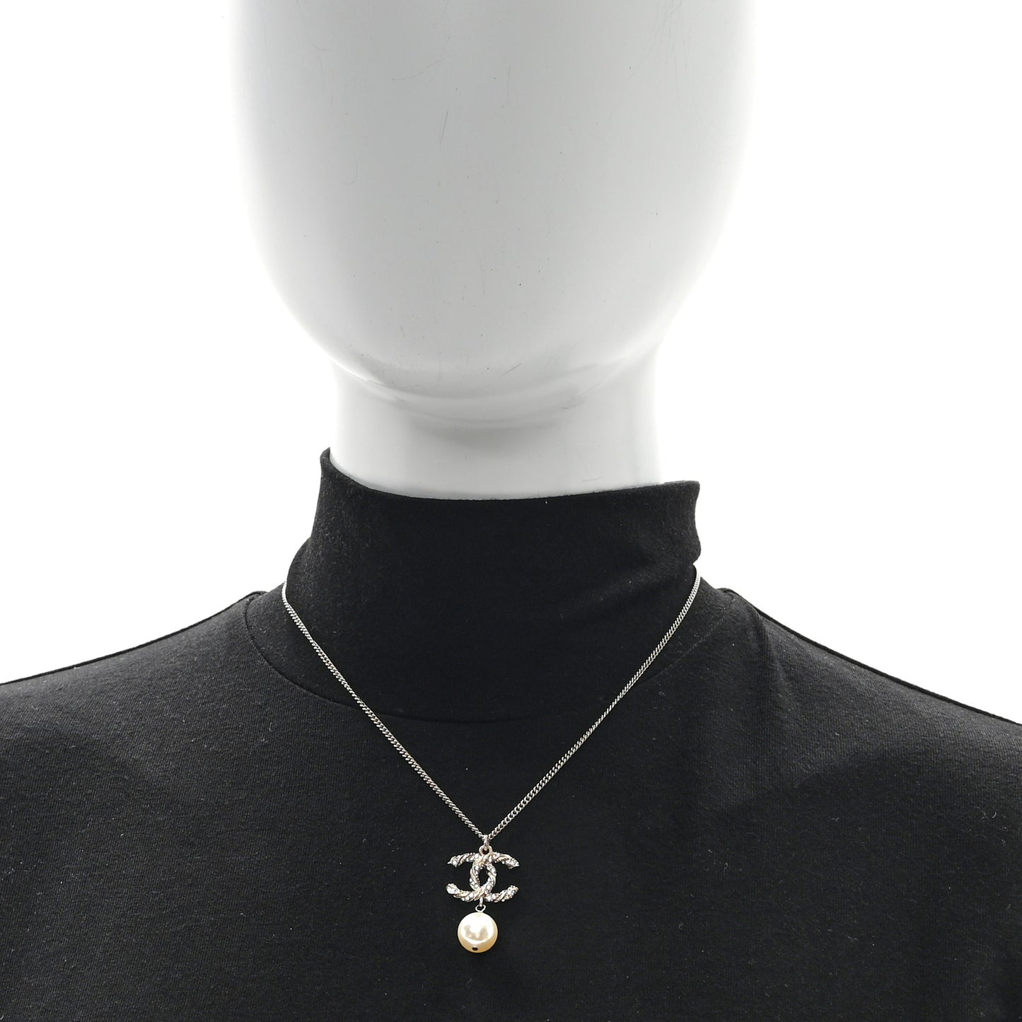 Crystal Pearl Twisted CC Pendant Necklace Gold
