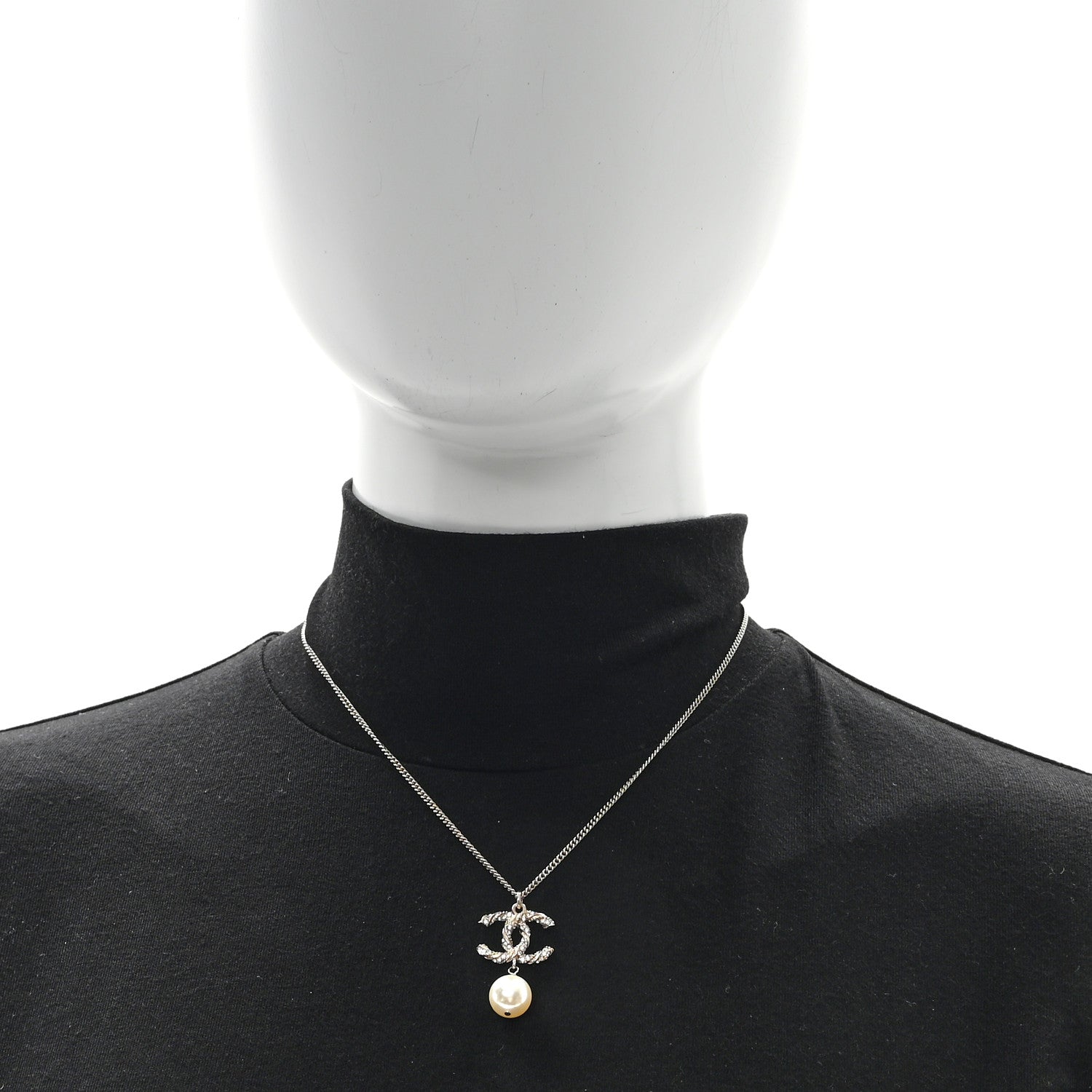 Chanel Crystal Pearl Twisted CC Pendant Necklace Gold 2 of 4