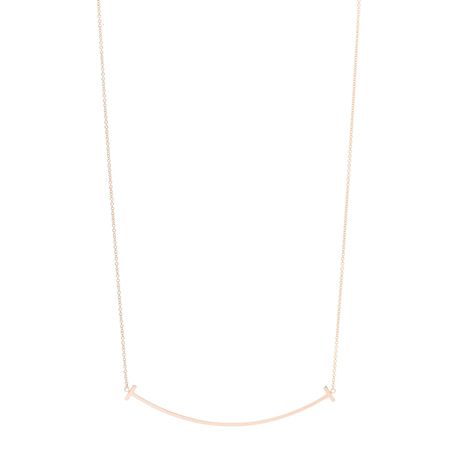 Tiffany 18K Rose Gold Large T Smile Pendant Necklace 1 of 5