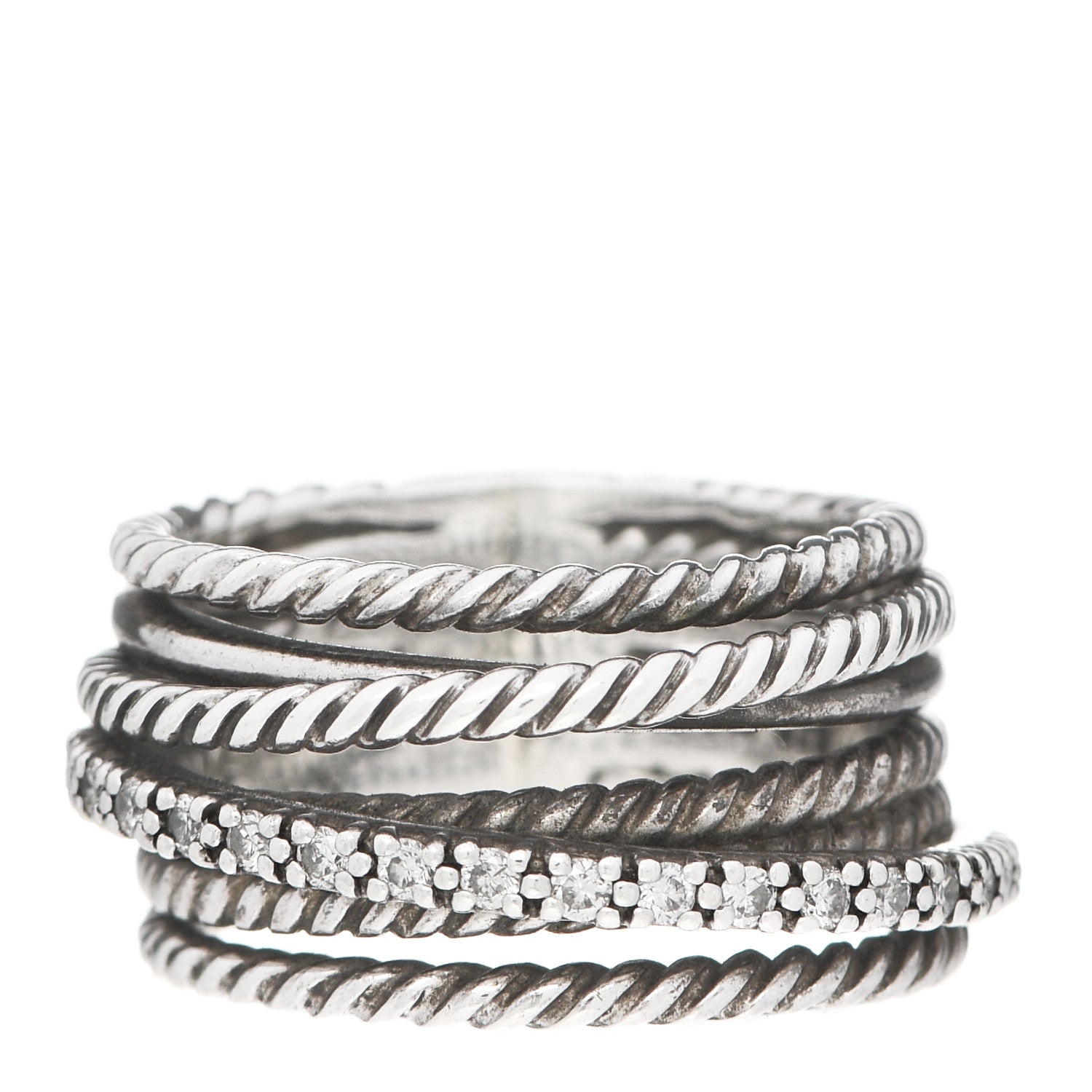 David Yurman Sterling Silver 14K White Gold Diamond 11mm Wide Crossover Cable Ring 49 4.75 1 of 4