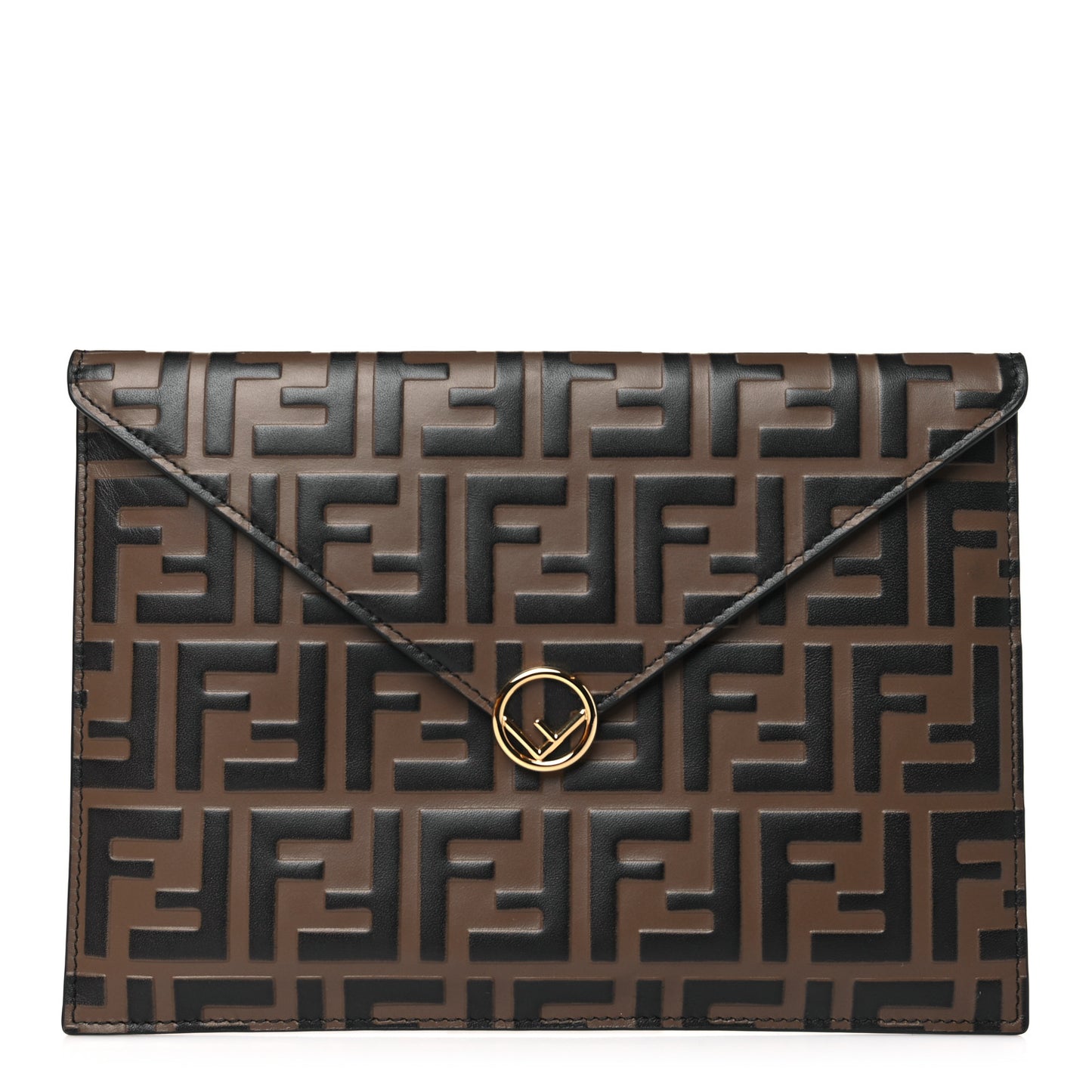Vitello Soft F is Fendi Bi-Color FF 1974 Embossed Envelope Pouch Maya Black