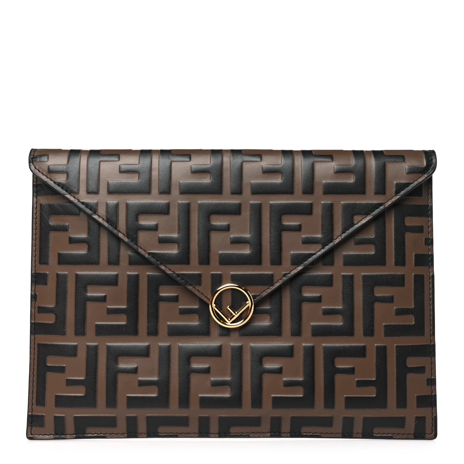 Fendi Vitello Soft F is Fendi Bi-Color FF 1974 Embossed Envelope Pouch Maya Black 1 of 11
