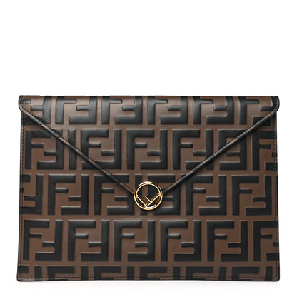 Fendi Vitello Soft F is Fendi Bi-Color FF 1974 Embossed Envelope Pouch Maya Black 1 of 11