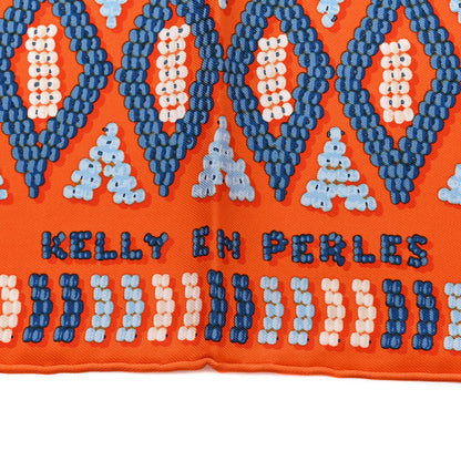 Hermes Silk Jersey Kelly En Perles Scarf 45 Orange Bleu Jean 3 of 5