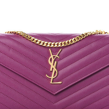 Saint Laurent Grain De Poudre Matelasse Chevron Monogram Chain Wallet Dark Grape 9 of 9