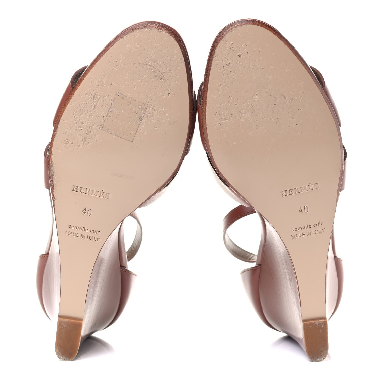 Hermes Calfskin Legend Wedge Sandals 40 Gold 5 of 8