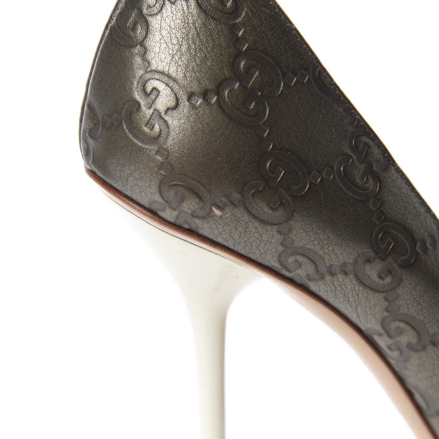 Guccissima Horsebit Peep Toe Heels 38 Dark Grey