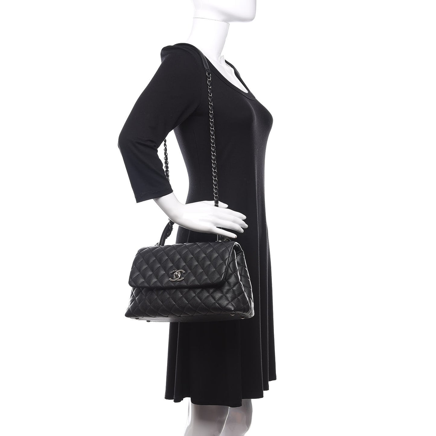 Caviar Quilted Small Coco Handle Flap Black