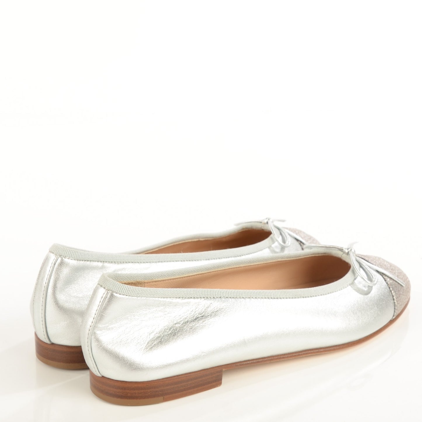 Lambskin Metallic CC Cap Toe Ballerina Flats 37 Silver