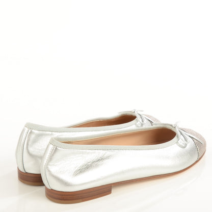 Chanel Lambskin Metallic CC Cap Toe Ballerina Flats 37 Silver 4 of 8