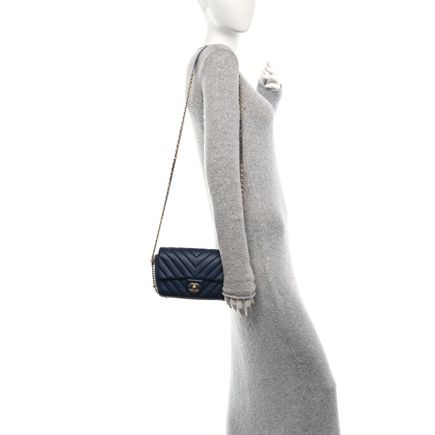 Lambskin Chevron Quilted Mini Chain Around Rectangular Flap Blue