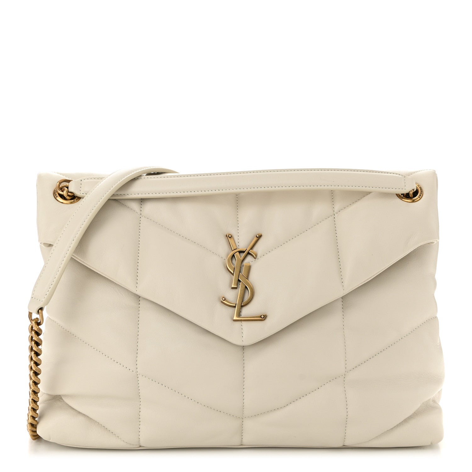 Saint Laurent Lambskin Quilted Medium Loulou Puffer Monogram Chain Satchel Crema Soft 1 of 10