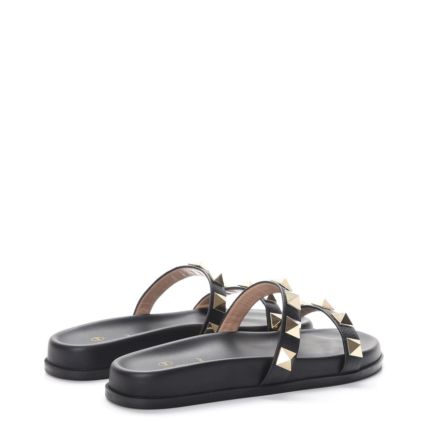 Pebbled Calfskin Macro Rockstud Lock Slide Sandals 39 Black