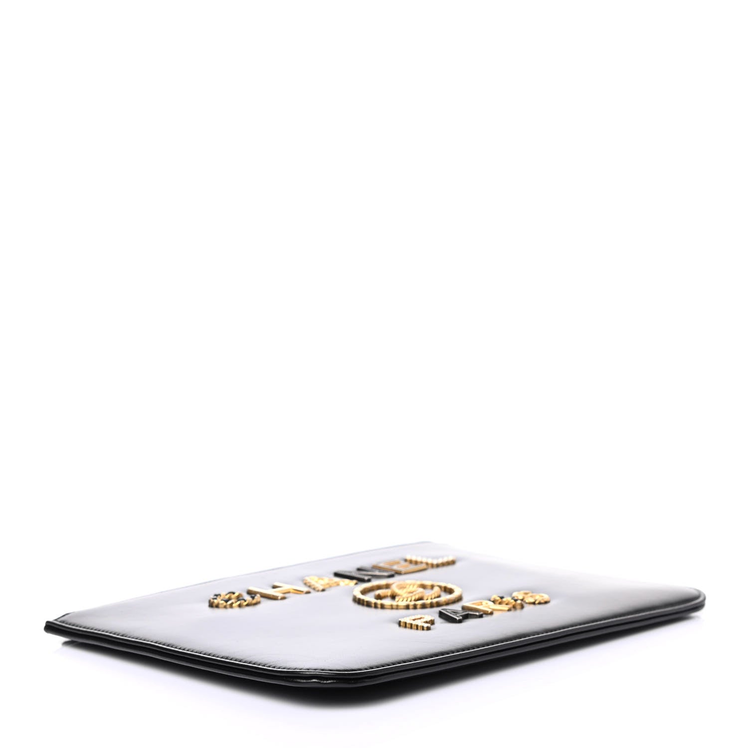Chanel Shiny Calfskin Crystal Pearl Logo Cosmetic Case Black 3 of 4