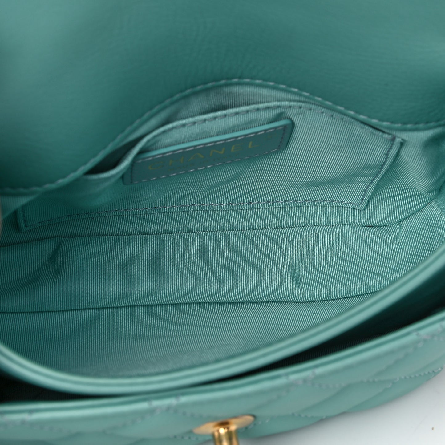 Calfskin Quilted Top Handle Flap Light Blue