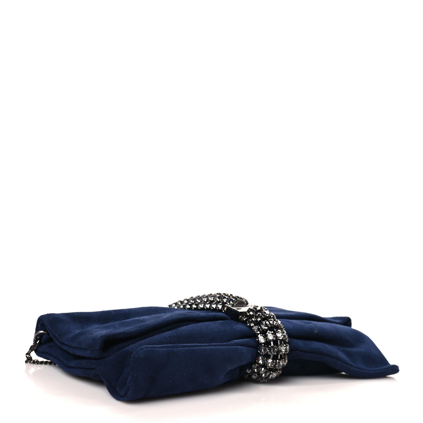 Suede Crystal Chandra Chain Clutch Navy