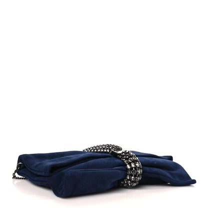 Jimmy Choo Suede Crystal Chandra Chain Clutch Navy 4 of 8