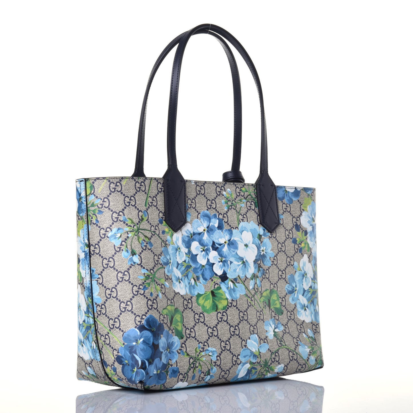 GG Supreme Monogram Blooms Small Reversible Tote Beige Blue Navy