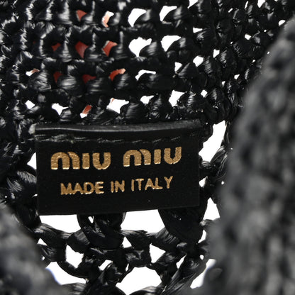 Miu Miu Raffia Crochet Drawstring Pouch Black Naturale 11 of 17