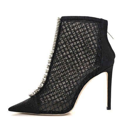 Jimmy Choo Glitter Checker Board Mesh Crystal Embellished Bing 100 Boots 37.5 Black 1 of 7