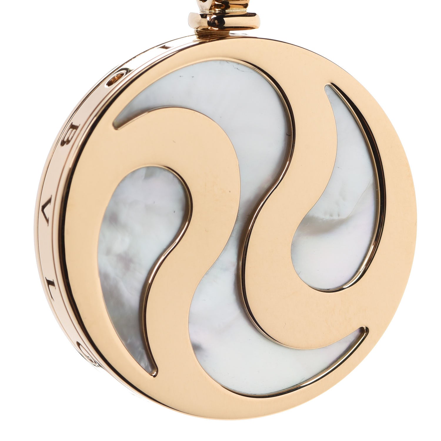 Bulgari Stainless Steel 18K Yellow Gold Leather Mother of Pearl Optical Illusion Pendant Necklace 6 of 7