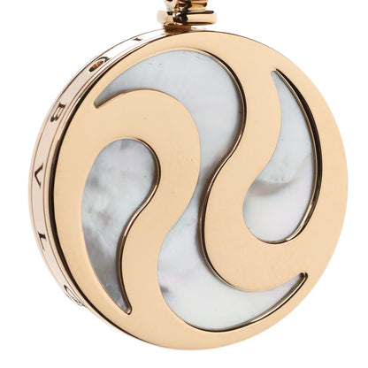 Bulgari Stainless Steel 18K Yellow Gold Leather Mother of Pearl Optical Illusion Pendant Necklace 6 of 7