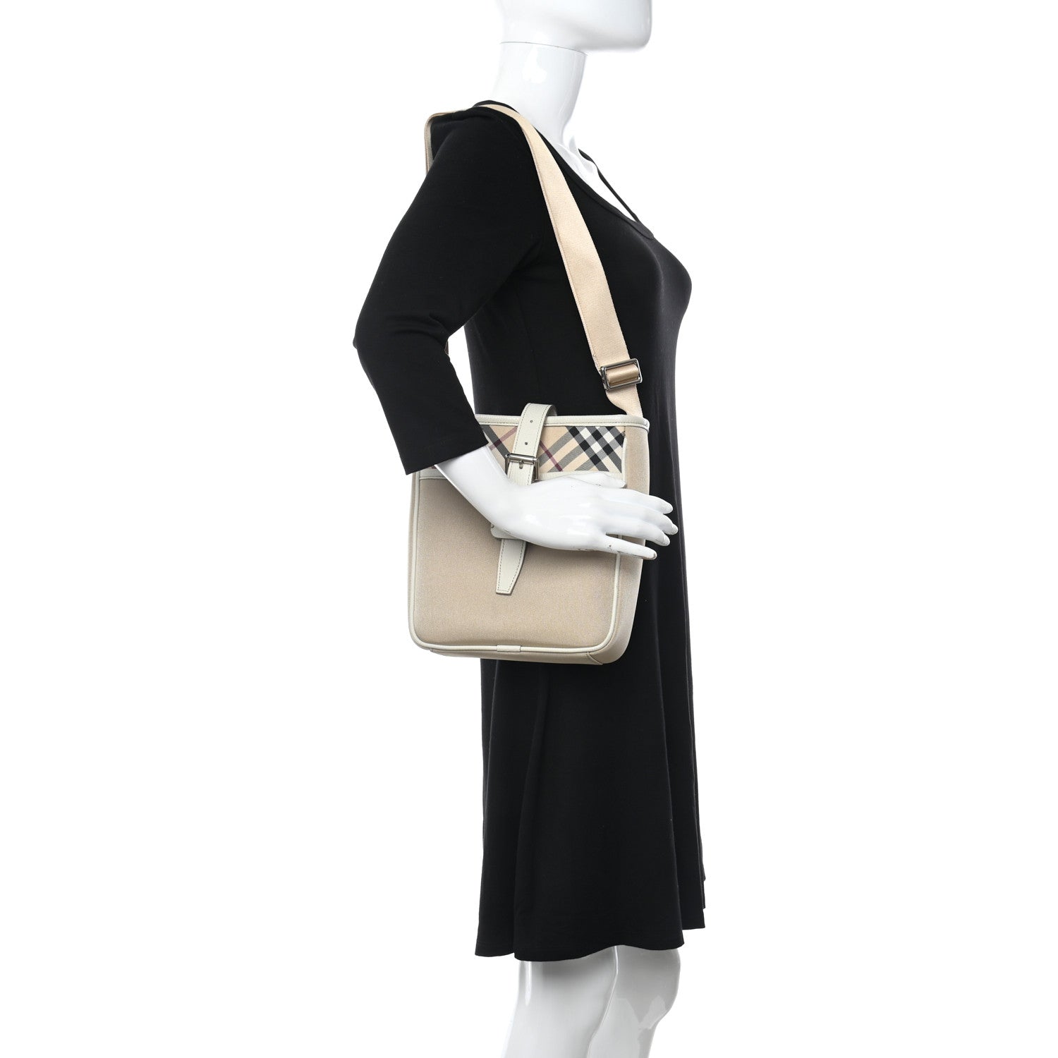 Burberry Canvas Haymarket Check Messenger Bag Beige 2 of 7