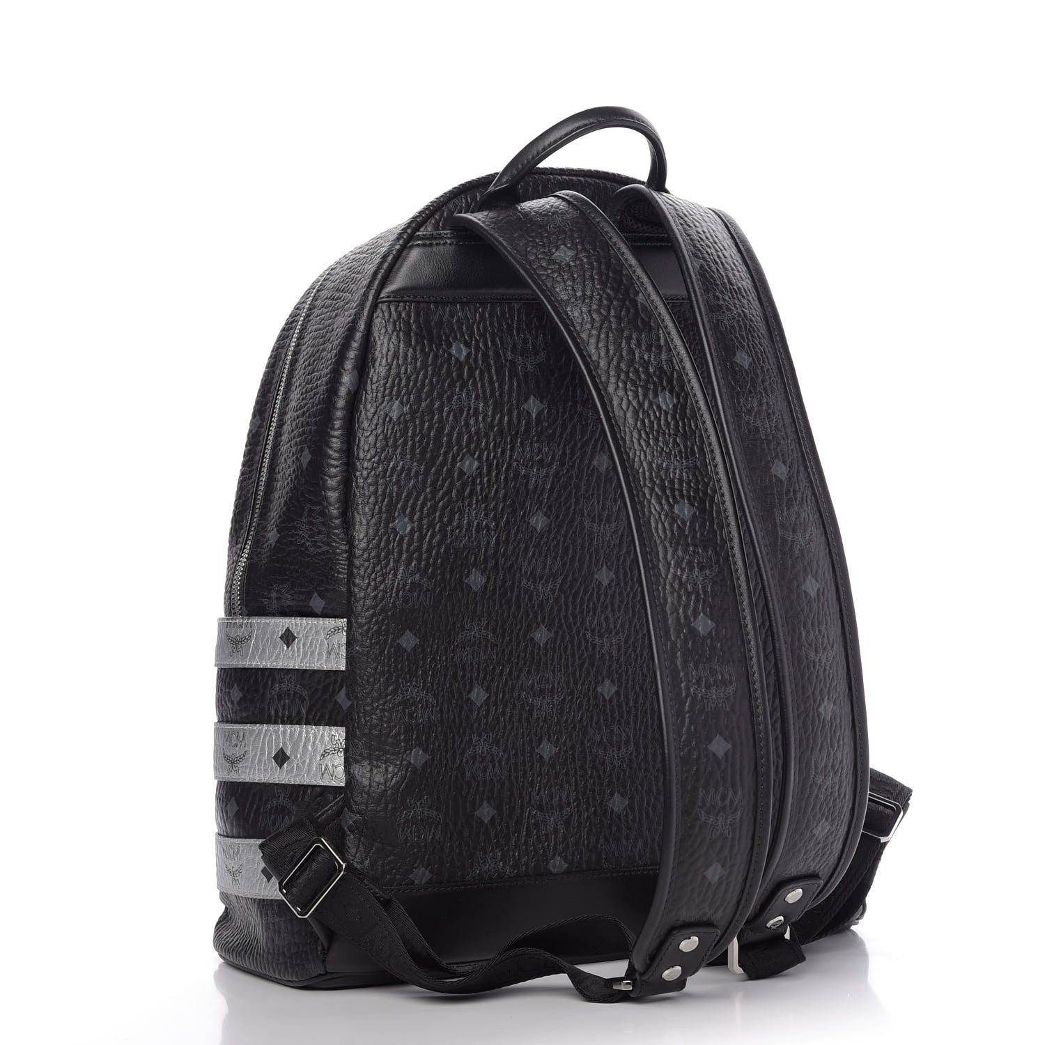 MCM Metallic Visetos Striped Medium Stark Backpack Silver Black 2 of 8