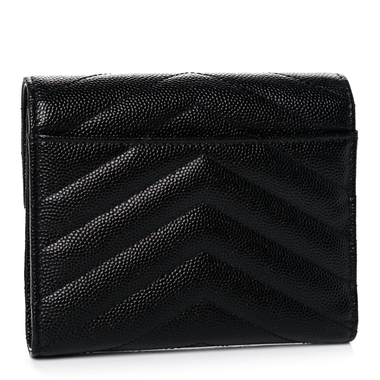 Grain De Poudre Matelasse Chevron Monogram Compact Tri Fold Wallet Black