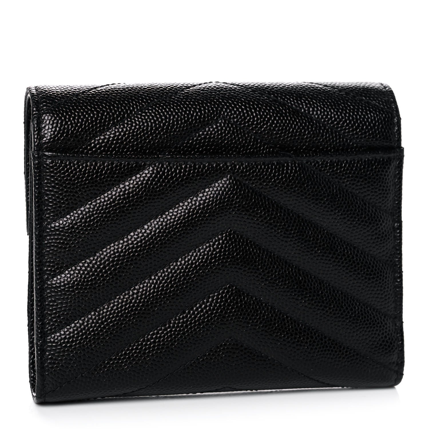 Saint Laurent Grain De Poudre Matelasse Chevron Monogram Compact Tri Fold Wallet Black 3 of 12