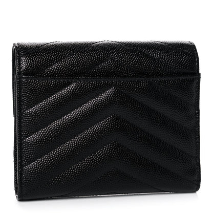 Saint Laurent Grain De Poudre Matelasse Chevron Monogram Compact Tri Fold Wallet Black 3 of 12