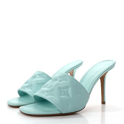 Louis Vuitton Lambskin Embossed Monogram Revival High Heel Mules 39 Light Blue 3 of 8