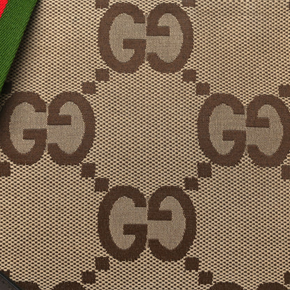 Gucci Monogram Jumbo GG Textured Dollar Calfskin Web Wristlet Messenger Bag Camel Ebony New Acero 8 of 10