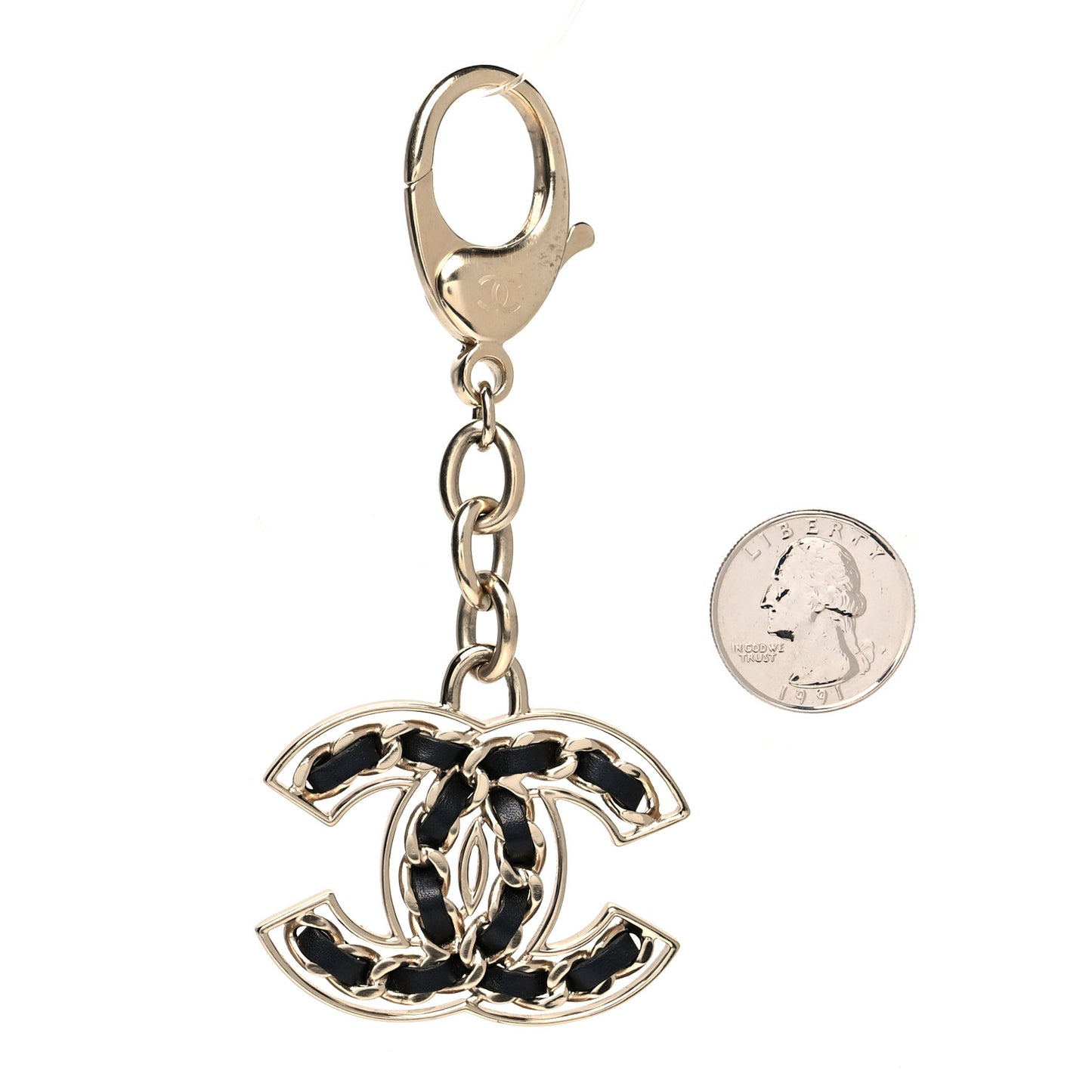 Lambskin CC Chain Keychain Black Gold