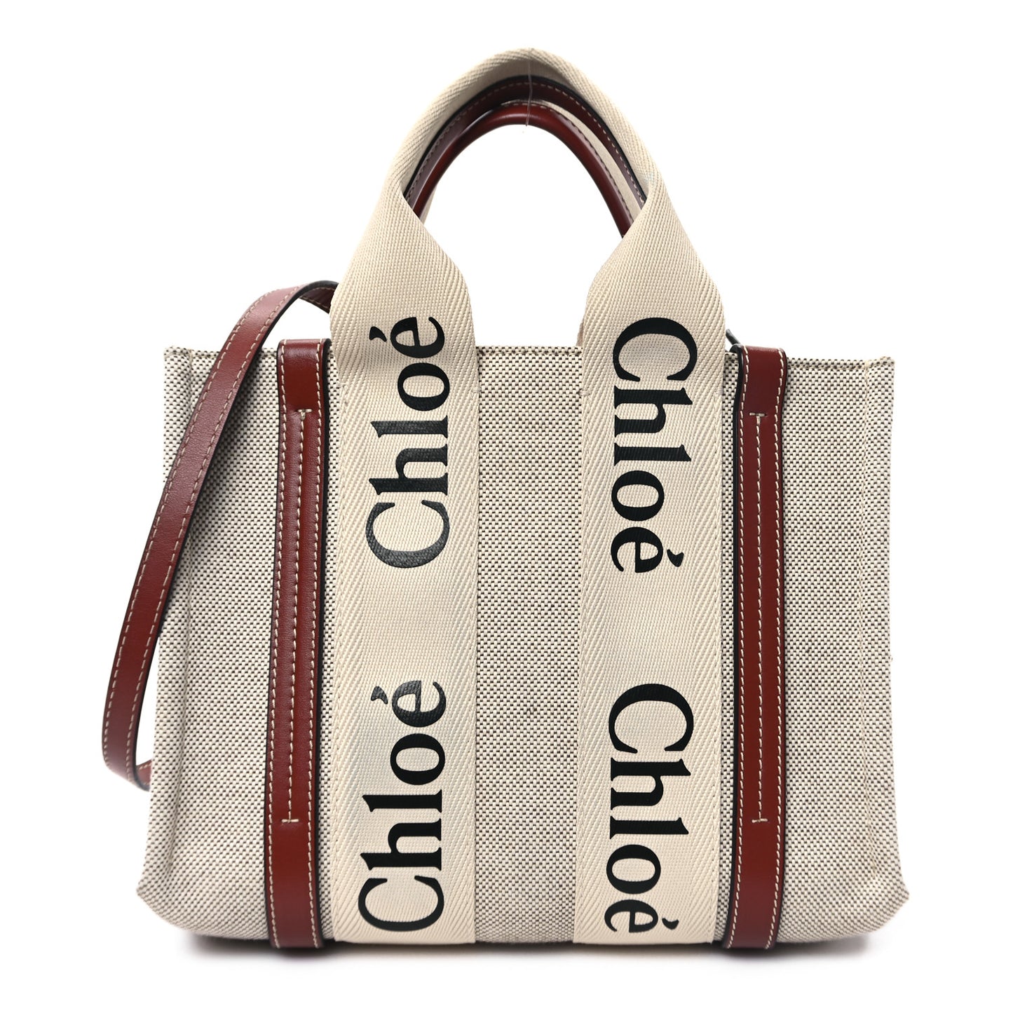 Cotton Calfskin Small Woody Ribbon Tote With Strap White Brown