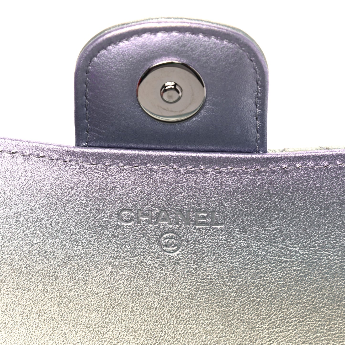 Gradient Metallic Calfskin Quilted Glasses Case With Chain Silver Blue Yellow Purple