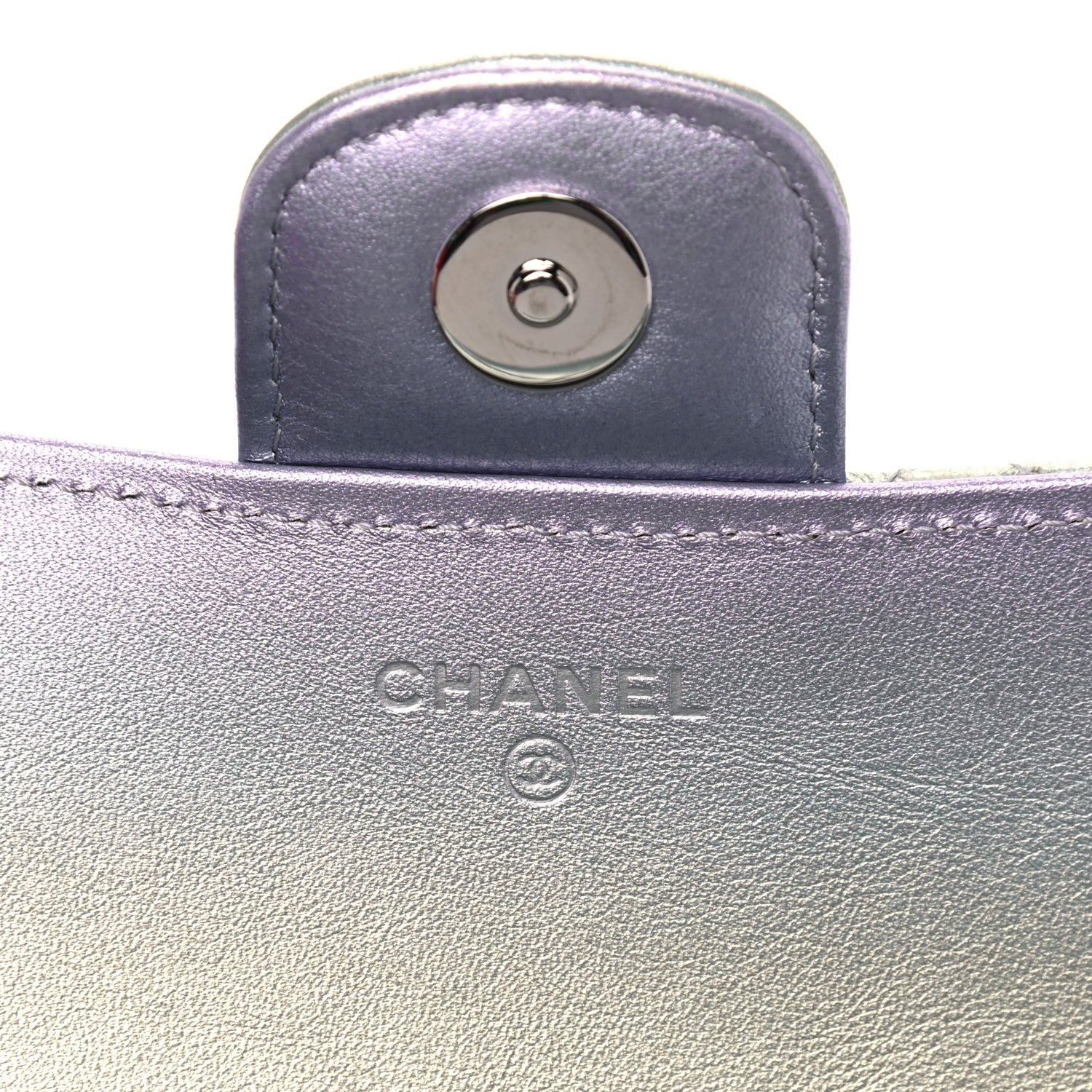 Chanel Gradient Metallic Calfskin Quilted Glasses Case With Chain Silver Blue Yellow Purple 5 of 8