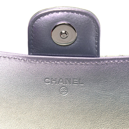 Chanel Gradient Metallic Calfskin Quilted Glasses Case With Chain Silver Blue Yellow Purple 5 of 8
