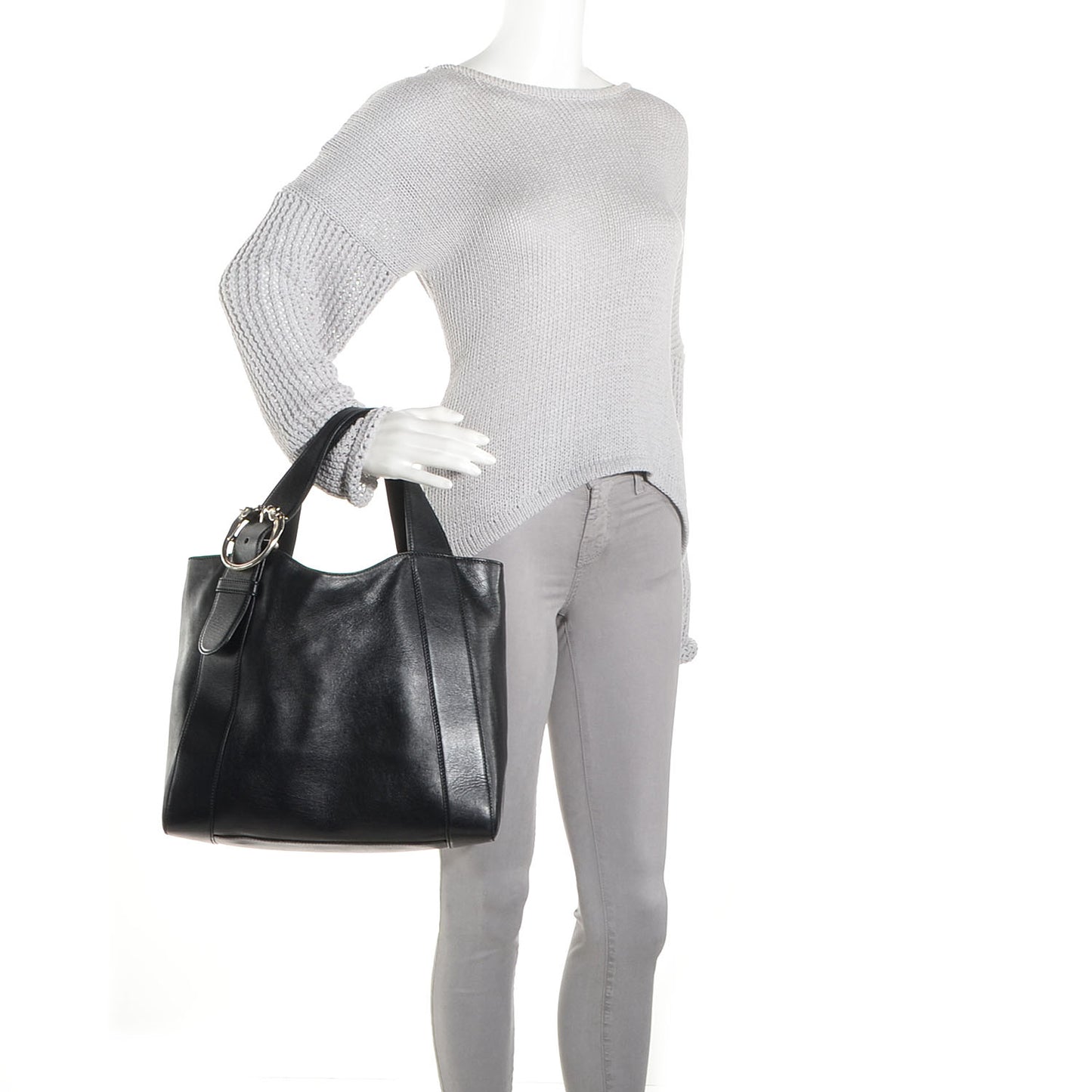 Leather Medium Ribot Horse Heads Tote Black