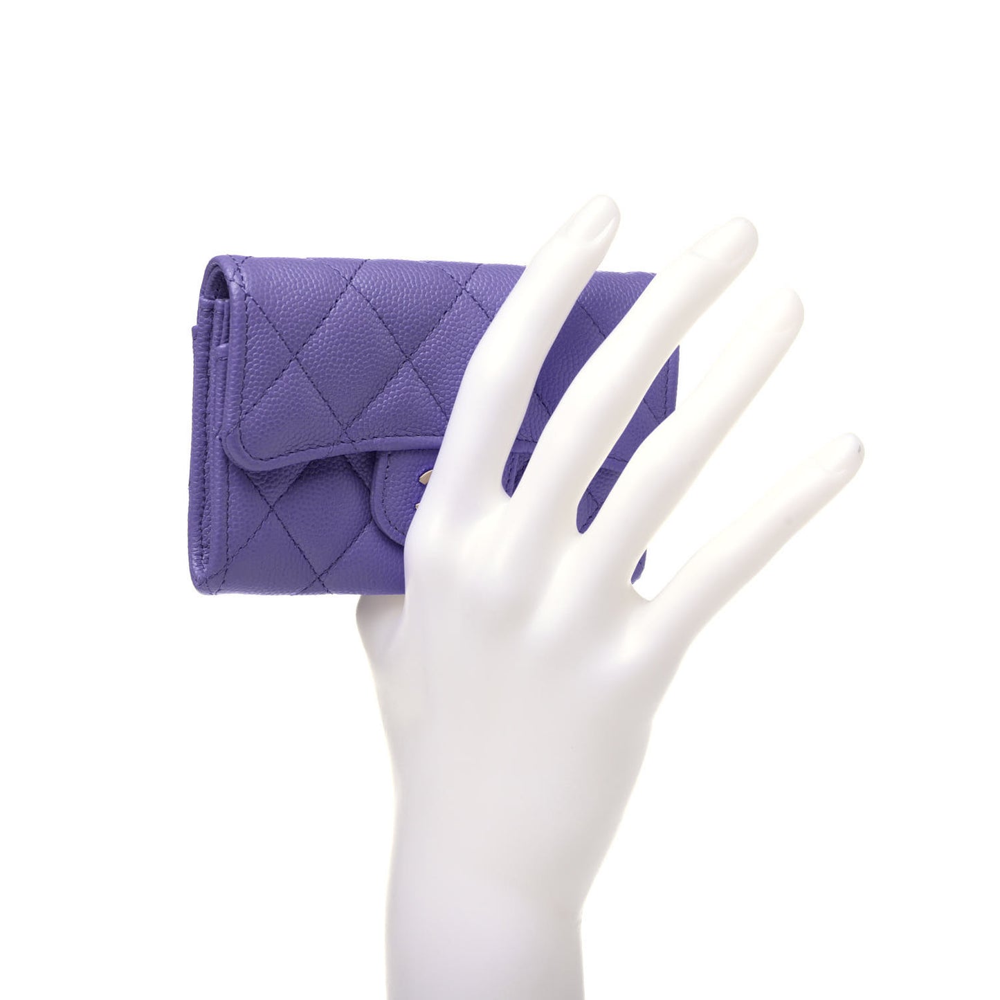 Caviar Quilted Flap Card Holder Wallet Purple