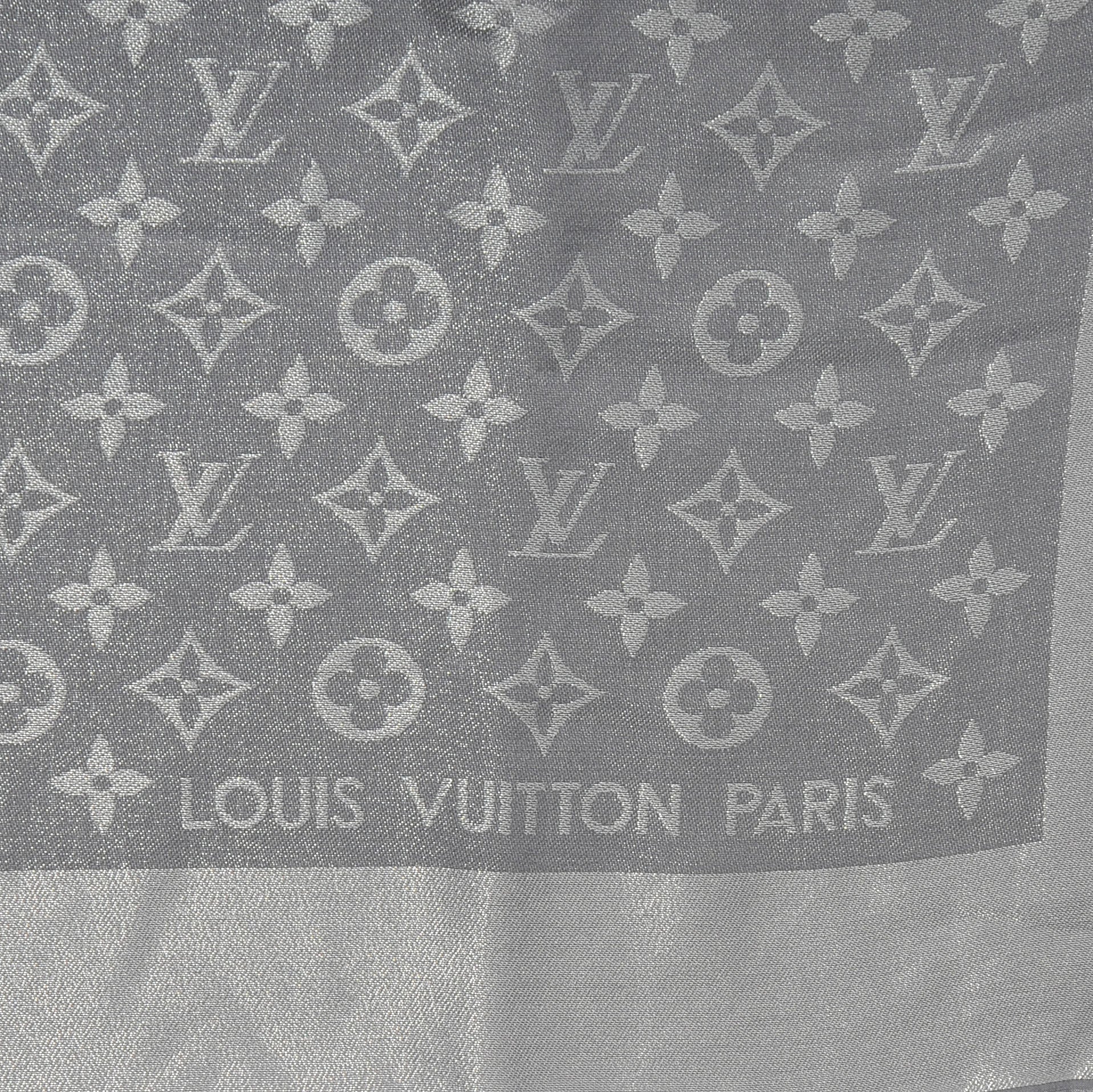 Louis Vuitton Silk Lurex Wool Monogram Shine Shawl Pearl Grey 1 of 5