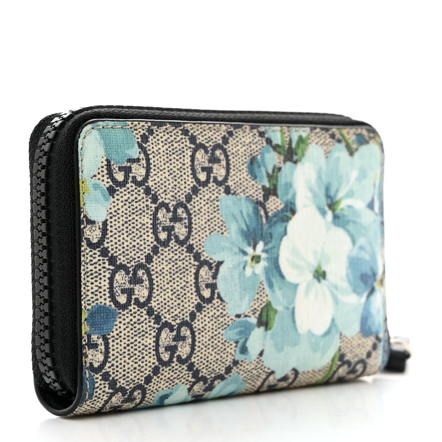 Gucci GG Supreme Monogram Blooms Zip Around Card Case Wallet Beige Blue Navy 3 of 7