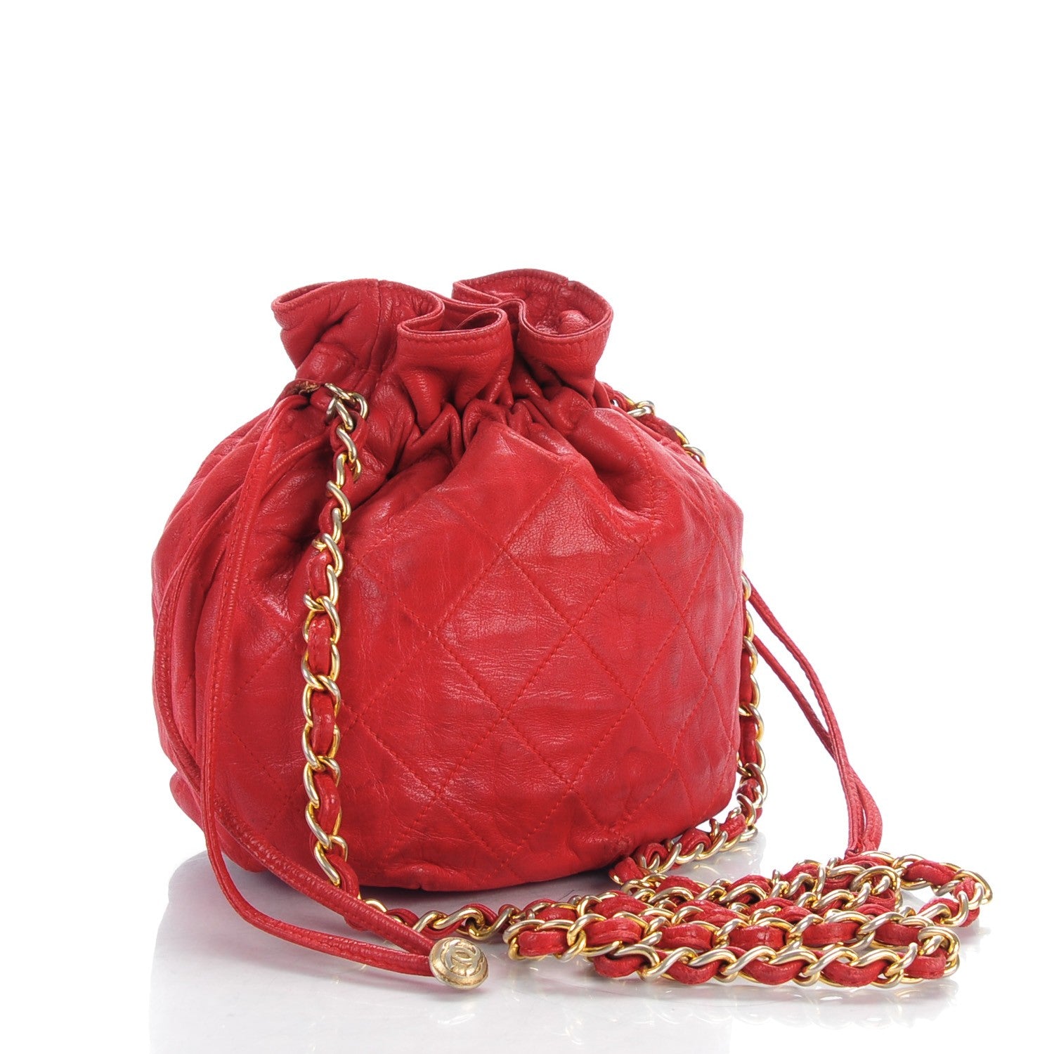 Chanel Lambskin Drawstring Pouch Bag Red 3 of 10