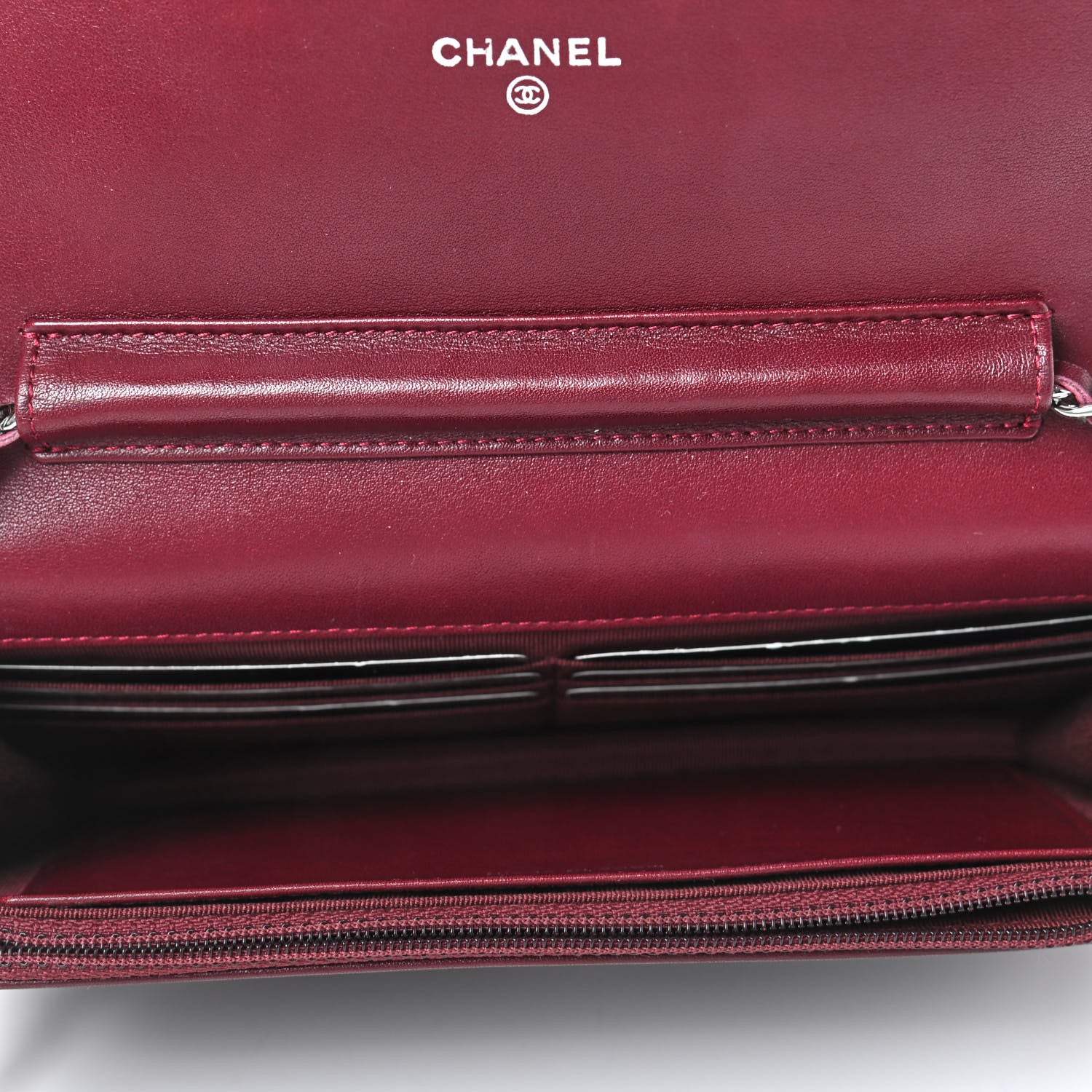 Chanel Patent Quilted Wallet On Chain WOC Burgundy 4 of 4