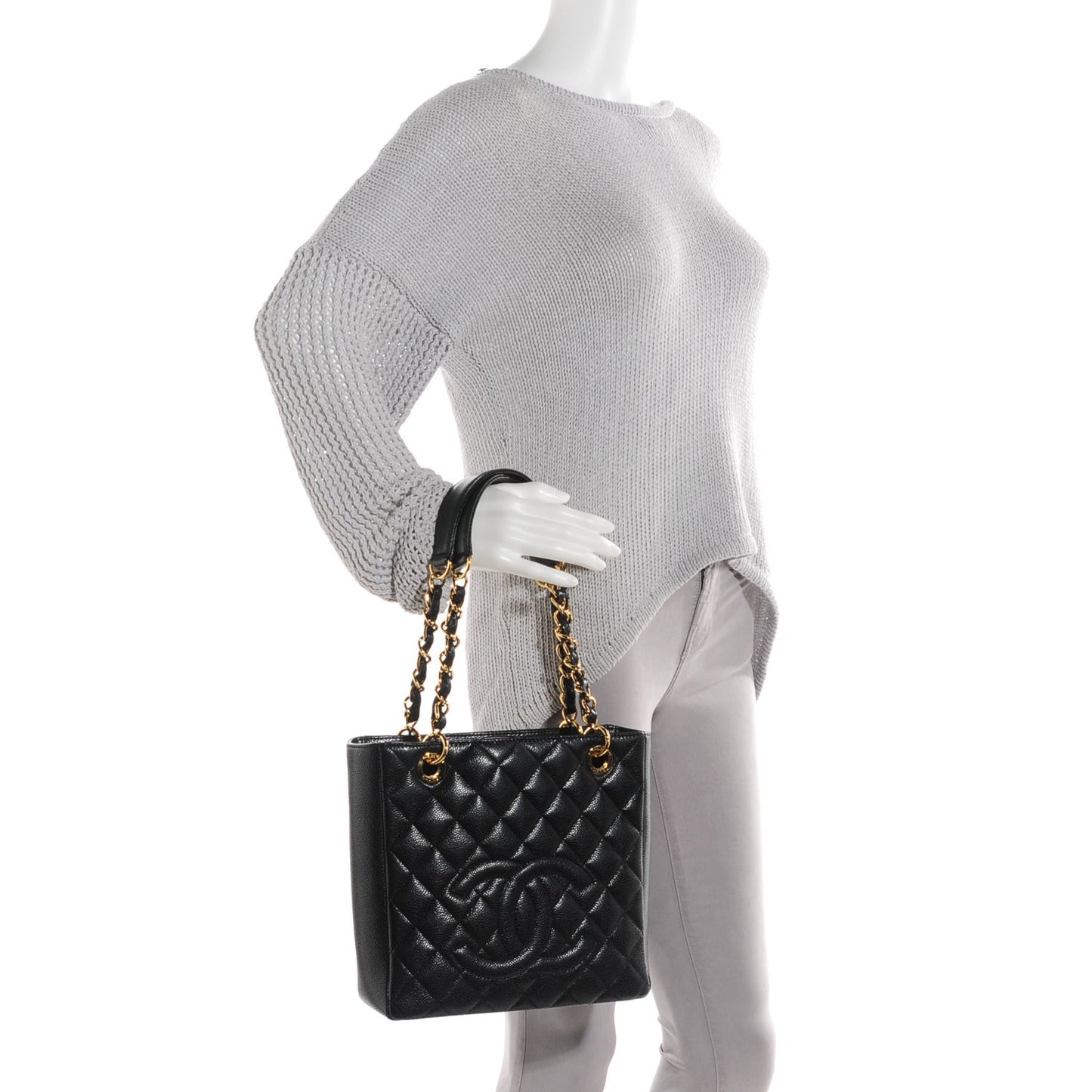 Caviar Quilted Petit Shopping Tote PST Black